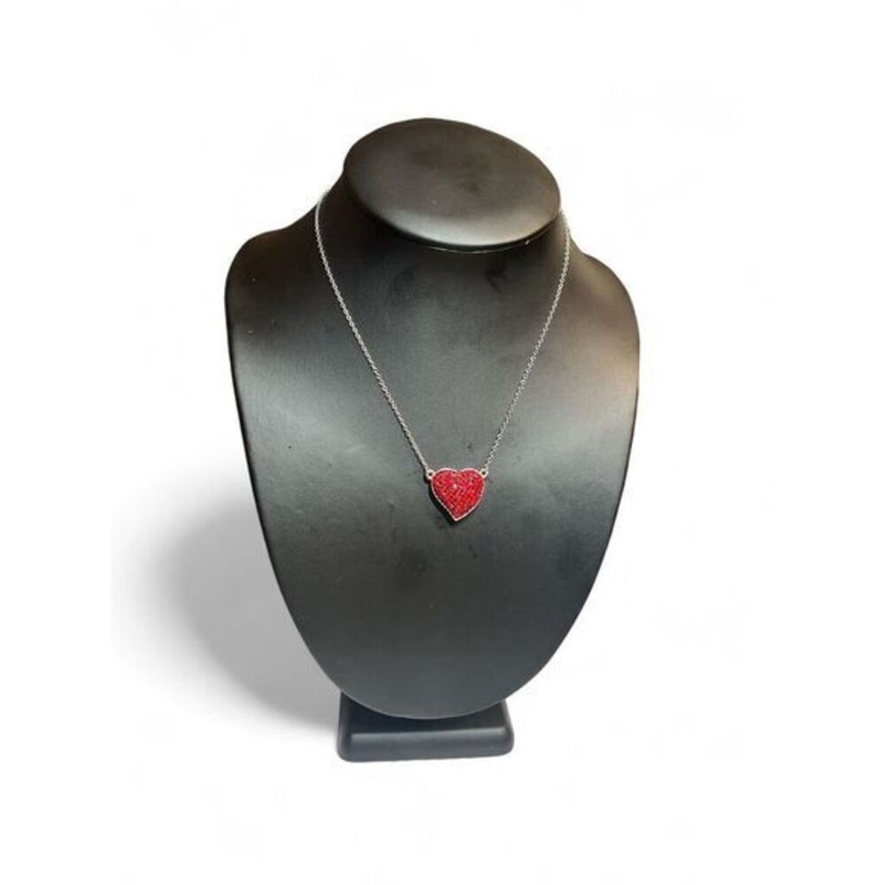 Carolee Women Silver Tone 3D Red Crystal heart Pendant Necklace